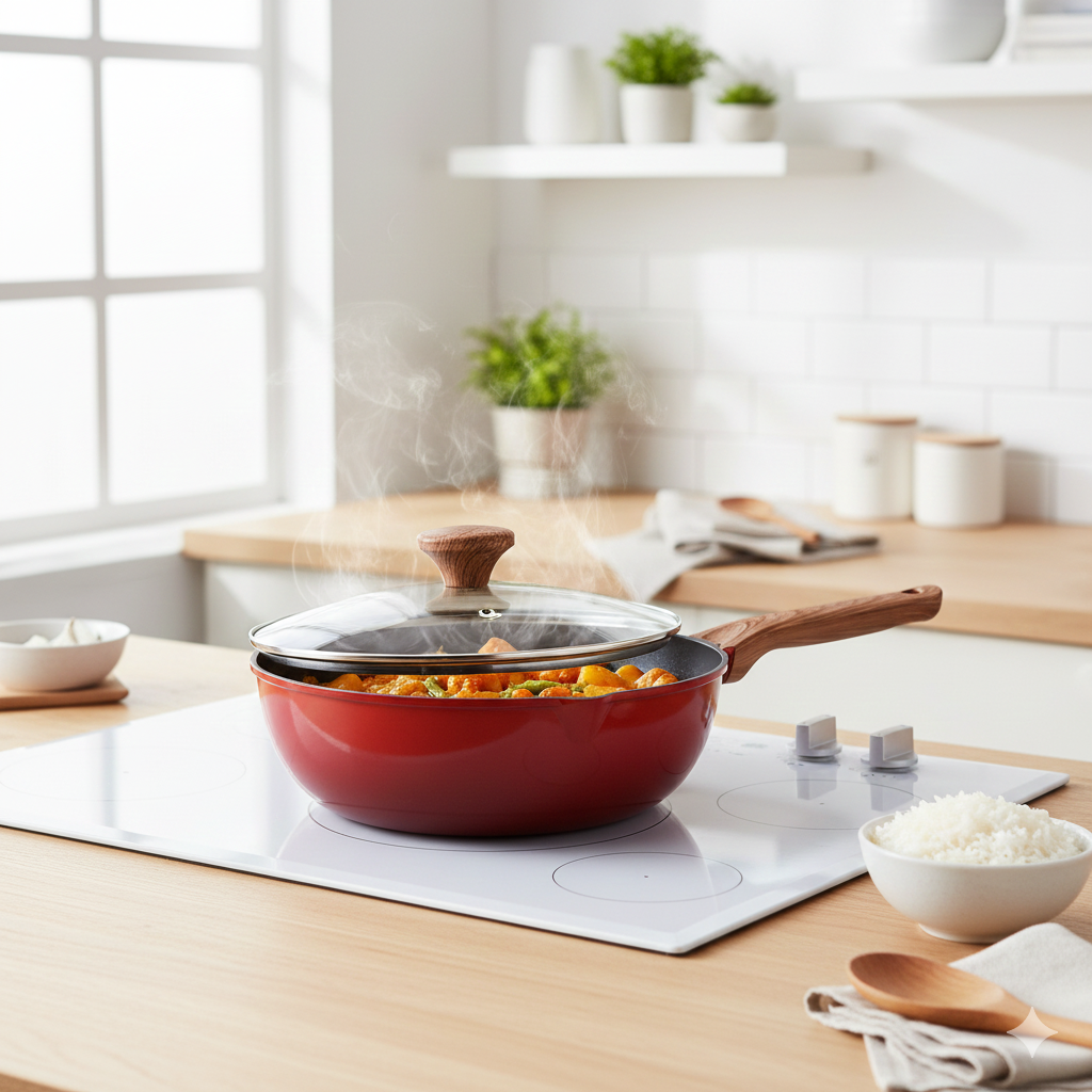 Wok Antiadhésif avec Couvercle - Maison Flambé