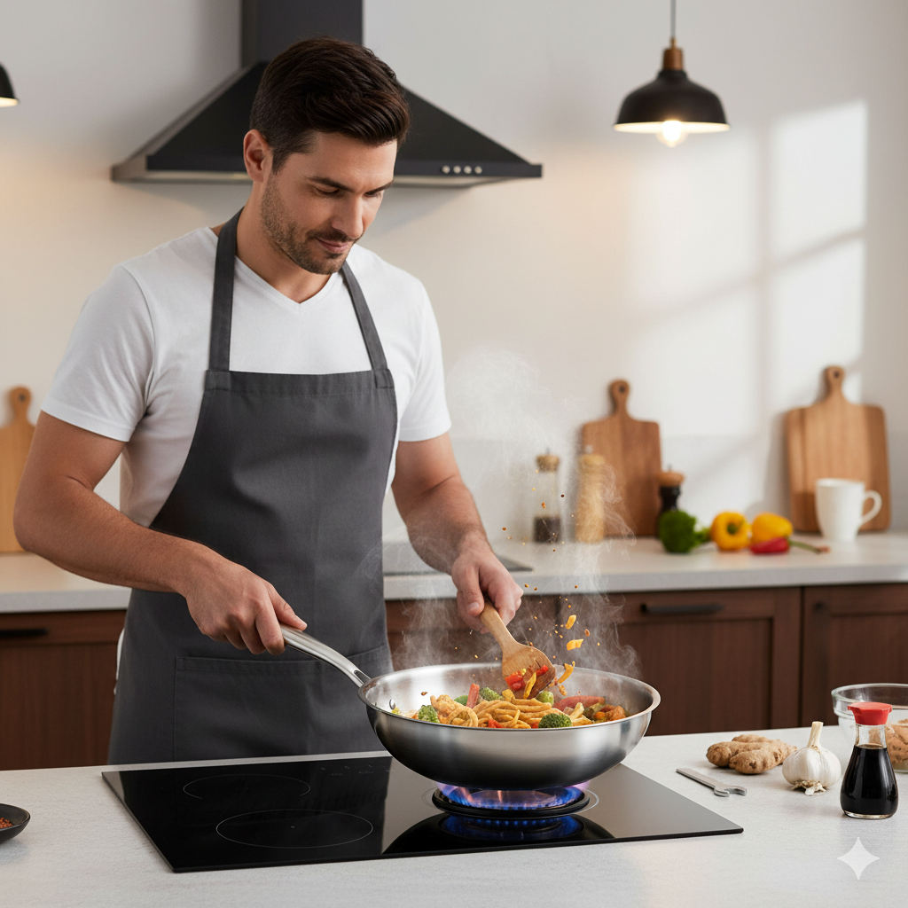 Wok Inox 26cm avec Couvercle Verre - Maison Flambé