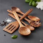 Set Ustensiles Cuisine Bois d'Acacia 9 Pièces - Maison Flambé