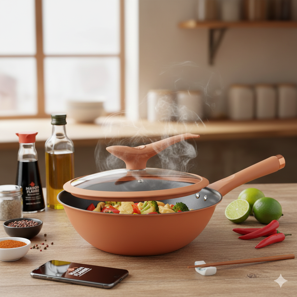 Wok Verre Transparent Antiadhésif Titane - Maison Flambé