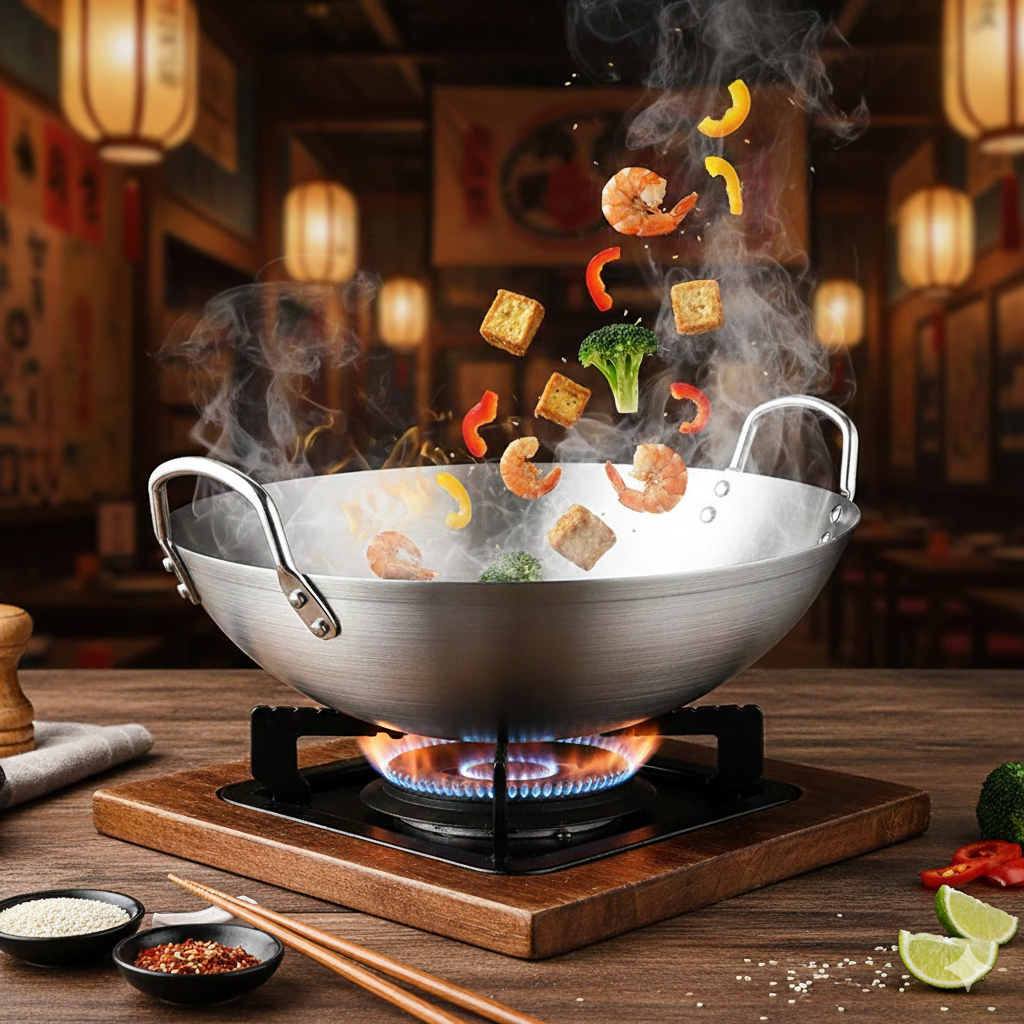 Wok Inox Double Poignée 26-34cm - Maison Flambé