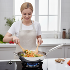 Poêle Wok Inox 34cm Fond Rond pour Gaz - Maison Flambé