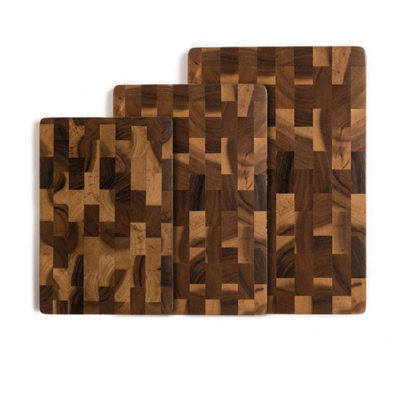 Planche découper bois acacia massif 280x180mm motif damier géométrique