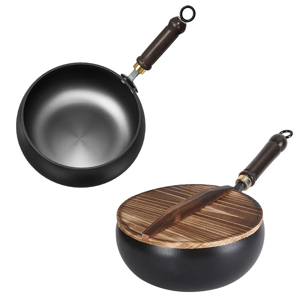 Wok Fer Manche Bois Fond Plat 20cm - Maison Flambé