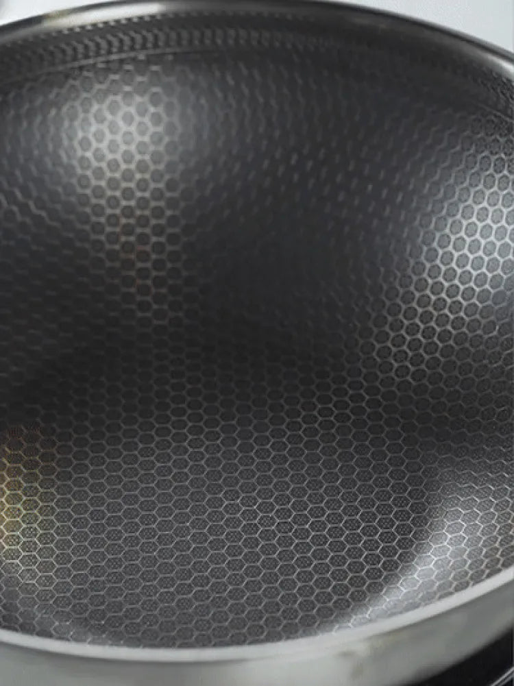 Wok Antiadhésif Nid d'Abeille avec Couvercle - Maison Flambé