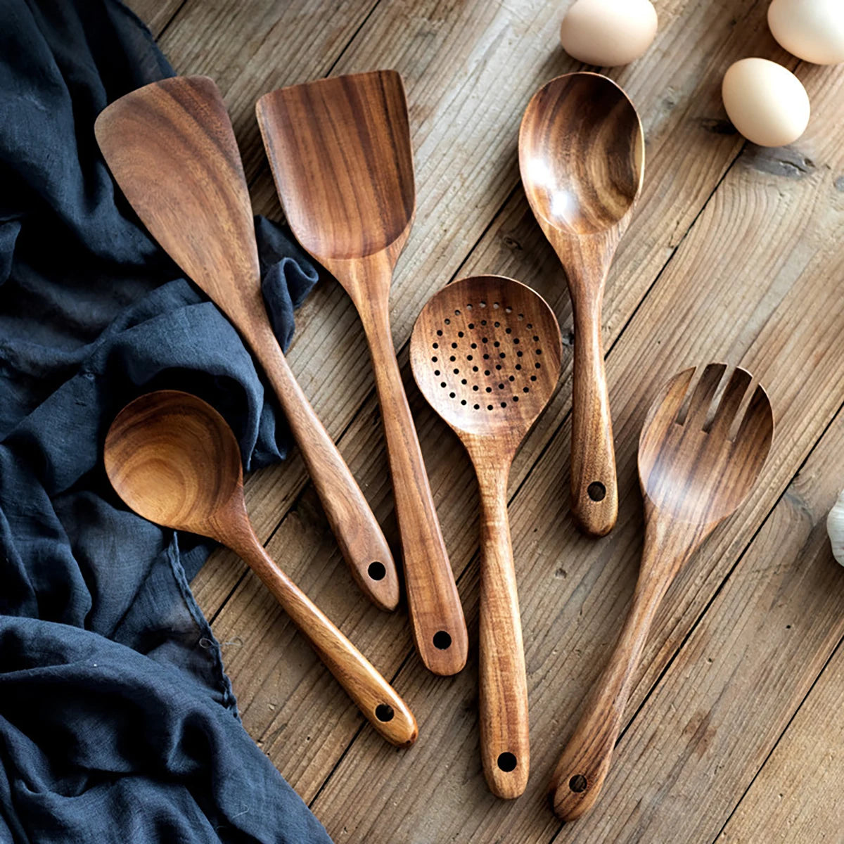 Set Ustensiles de Cuisine en Bois 8 Pièces - Maison Flambé