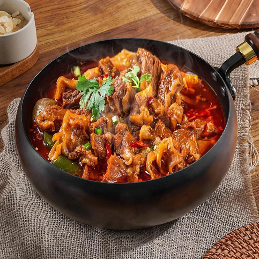 Wok Fer Manche Bois Fond Plat 20cm - Maison Flambé