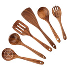Set 6 ustensiles cuisine bois avec seau rangement, spatules cuillères fourchette