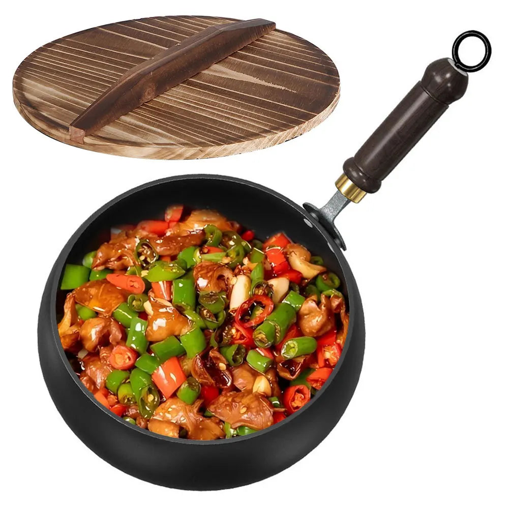 Wok Fer Manche Bois Fond Plat 20cm - Maison Flambé