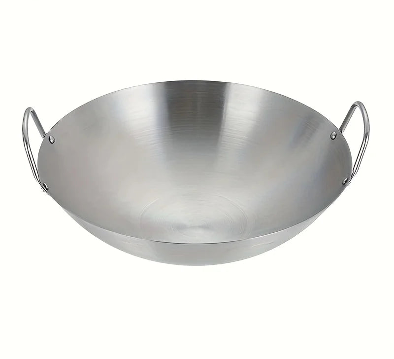 Wok acier inoxydable double poignée 26-34cm, sans revêtement, manipulation stable