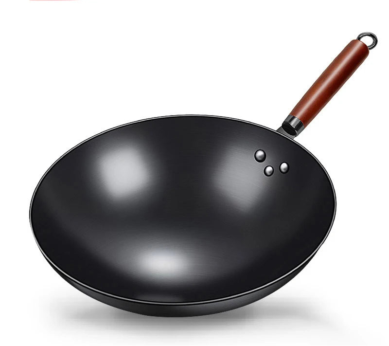 Wok en Fer 32cm Forgé Main avec Manche Bois