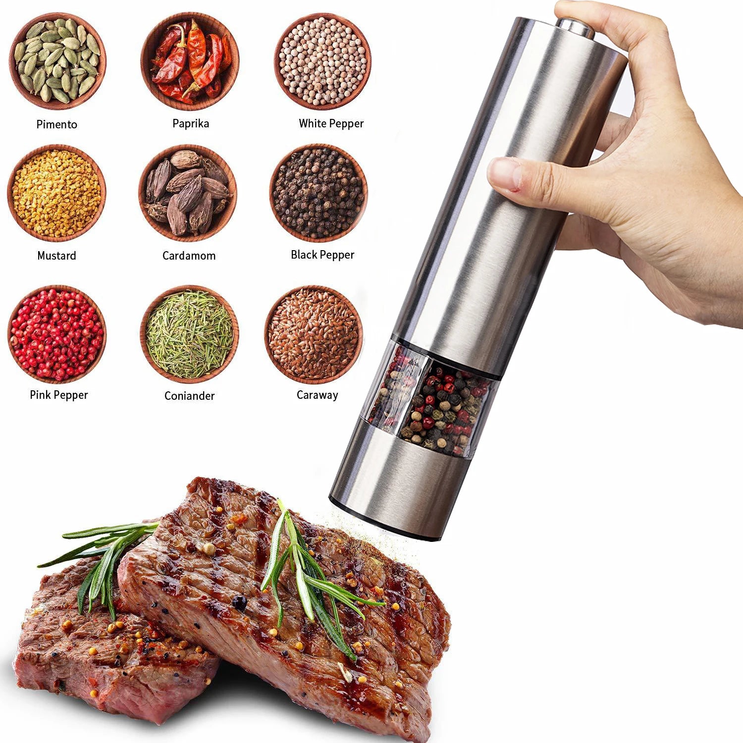 Moulin à Poivre Électrique Inox 2 Pièces - Maison Flambé