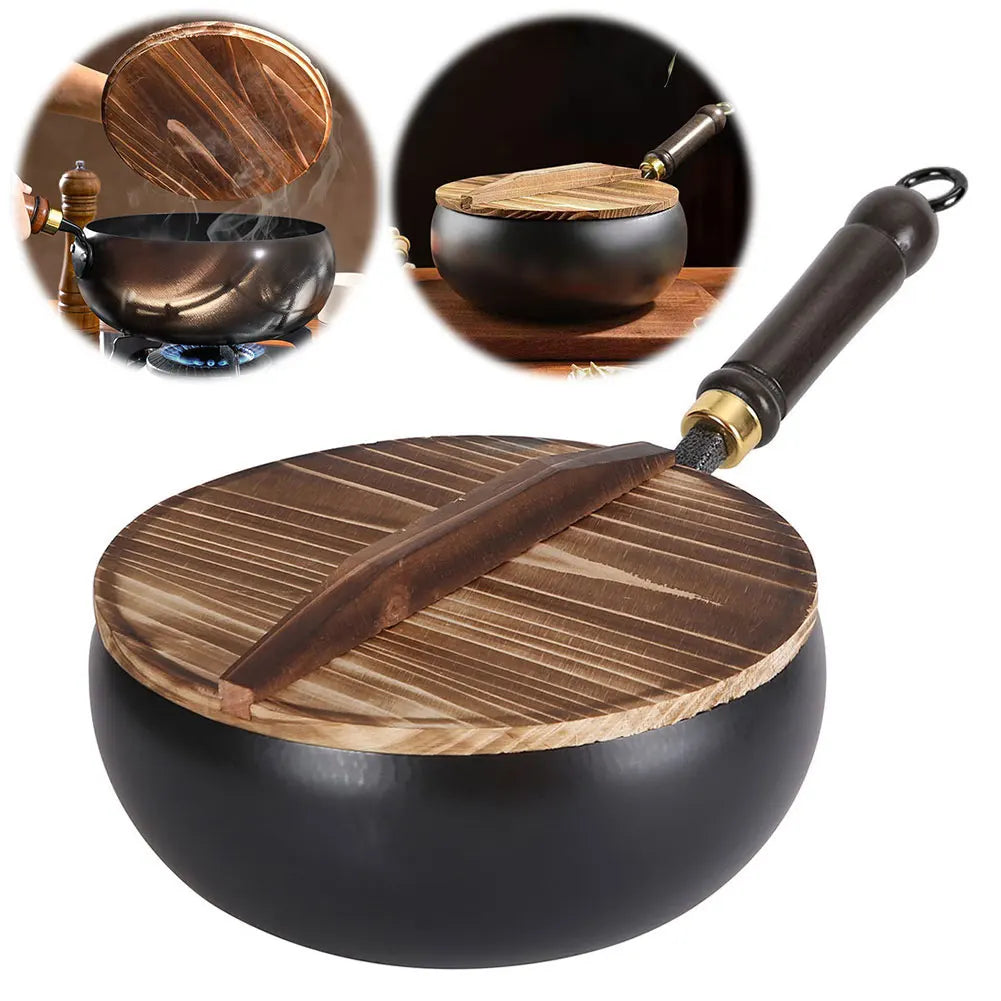 Wok Fer Manche Bois Fond Plat 20cm - Maison Flambé