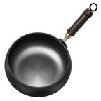 Wok fer 20cm fond plat avec manche bois et couvercle, portable intérieur extérieur