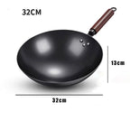 Wok en Fer 32cm Forgé Main avec Manche Bois
